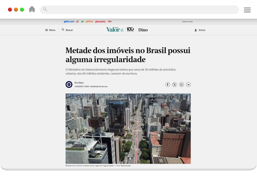 printscreen de reportagem do Valor Econômico sobre irregularidade em imóveis.